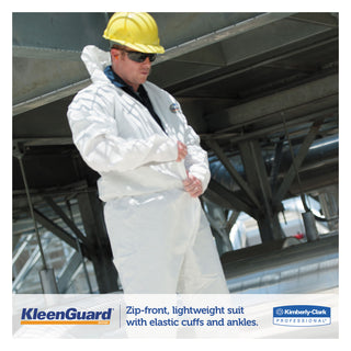 KleenGuard™ A35 Liquid and Particle Protection Coveralls, Zipper Front, Hooded, Elastic Wrists and Ankles, Large, White, 25/Carton (KCC38938)