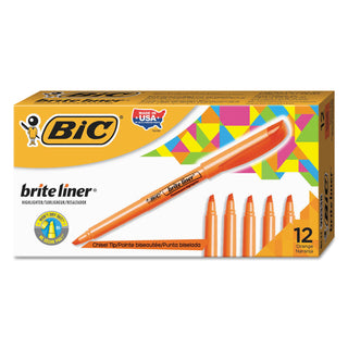 BIC® Brite Liner Highlighter, Chisel Tip, Fluorescent Orange, Dozen (BICBL11OE)
