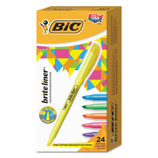 BIC® Brite Liner Highlighter, Chisel Tip, Assorted Colors, 24/Set (BICBL241AST)