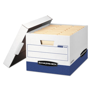 Bankers Box® R-KIVE Heavy-Duty Storage Boxes, Letter/Legal Files, 12.75" x 16.5" x 10.38", White/Blue, 12/Carton (FEL07243)