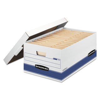 Bankers Box® STOR/FILE Medium-Duty Storage Boxes, Legal Files, 15.88" x 25.38" x 10.25", White/Blue, 12/Carton (FEL00702)