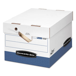 Bankers Box® PRESTO Ergonomic Design Storage Boxes, Letter/Legal Files, 12.88" x 16.5" x 10.38", White/Blue, 12/Carton (FEL0063601)
