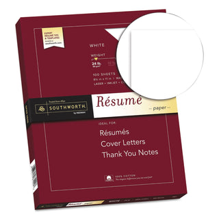 Southworth® 100% Cotton Resume Paper, 95 Bright, 24 lb, 8.5 x 11, White, 100/Pack (SOUR14CF)