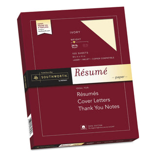 Southworth® 100% Cotton Resume Paper, 24 lb, 8.5 x 11, Ivory, 100/Pack (SOUR14ICF)