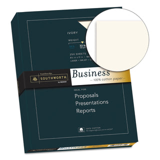 Southworth® 100% Cotton Business Paper, 32 lb, 8.5 x 11, Ivory, 250/Pack (SOUJD18IC)