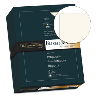 Southworth® 25% Cotton Business Paper, 95 Bright, 24 lb, 8.5 x 11, Ivory, 500/Ream (SOU404IC)