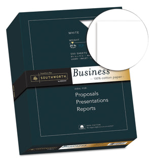 Southworth® 100% Cotton Business Paper, 95 Bright, 20 lb, 8.5 x 11, White, 500/Ream (SOU13C)