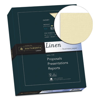 Southworth® 25% Cotton Linen Business Paper, 32 lb, 8.5 x 11, Ivory, 250/Pack (SOUJ568C)
