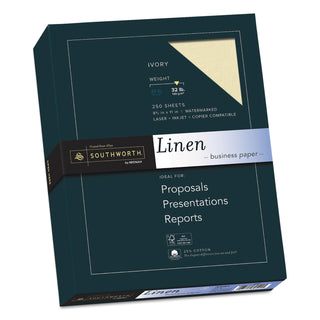Southworth® 25% Cotton Linen Business Paper, 32 lb, 8.5 x 11, Ivory, 250/Pack (SOUJ568C)