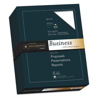 Southworth® 25% Cotton Business Paper, 95 Bright, 24 lb, 8.5 x 11, White, 500/Ream (SOU404C)