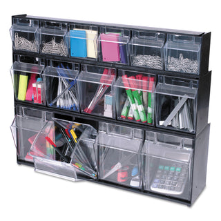deflecto® Tilt Bin Interlocking 5-Bin Organizer, 23 5/8 x 5 1/4 x 6 1/2, Black/Clear (DEF20504OP)