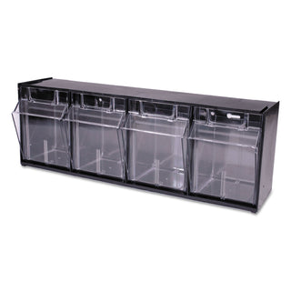 deflecto® Tilt Bin Interlocking 4-Bin Organizer, 23 5/8 x 6 5/8 x 8 1/8, Black/Clear (DEF20404OP)