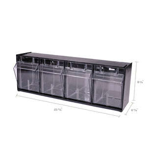 deflecto® Tilt Bin Interlocking 4-Bin Organizer, 23 5/8 x 6 5/8 x 8 1/8, Black/Clear (DEF20404OP)