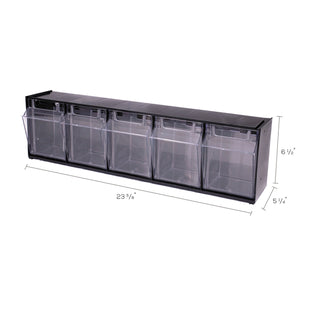 deflecto® Tilt Bin Interlocking 5-Bin Organizer, 23 5/8 x 5 1/4 x 6 1/2, Black/Clear (DEF20504OP)