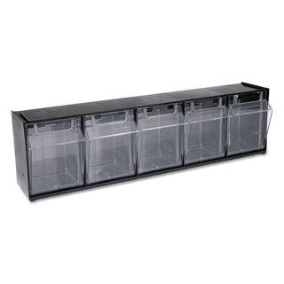deflecto® Tilt Bin Interlocking 5-Bin Organizer, 23 5/8 x 5 1/4 x 6 1/2, Black/Clear (DEF20504OP)