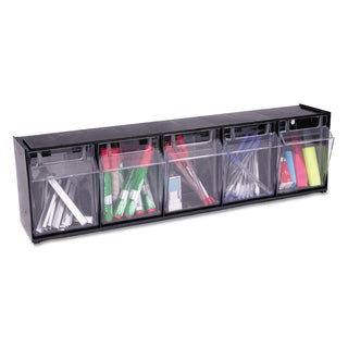 deflecto® Tilt Bin Interlocking 5-Bin Organizer, 23 5/8 x 5 1/4 x 6 1/2, Black/Clear (DEF20504OP)