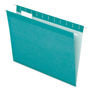 Pendaflex® Colored Reinforced Hanging Folders, Letter Size, 1/5-Cut Tab, Aqua, 25/Box (ESS415215AQU)