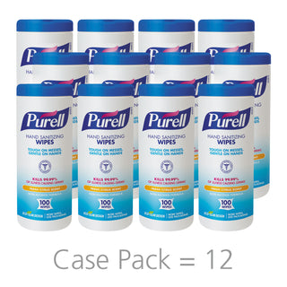 PURELL® Premoistened Hand Sanitizing Wipes, 5.78" x 7", 100/Canister, 12 Canisters/CT (GOJ9111-12)