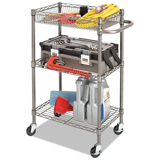 Alera® Three-Tier Wire Cart with Basket, 28w x 16d x 39h, Black Anthracite (ALESW342416BA)