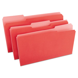 Universal® Deluxe Colored Top Tab File Folders, 1/3-Cut Tabs: Assorted, Legal Size, Red/Light Red, 100/Box (UNV10523)