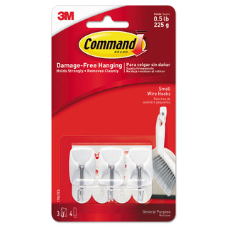 Command™ General Purpose Wire Hooks, Small, 0.5 lb Cap, White, 3 Hooks and 6 Strips/Pack (MMM17067)