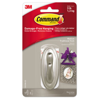 Command™ Decorative Hooks, Traditional, Medium, 1 Hook and 2 Strips/Pack (MMM17051BN)