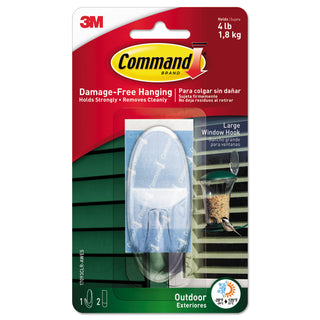 Command™ All Weather Hooks and Strips, Plastic, Large, 1 Hooks and 2 Strips/Pack (MMM17093CLRAW)