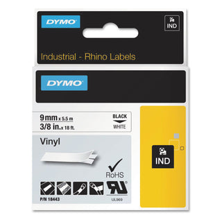 DYMO® Rhino Permanent Vinyl Industrial Label Tape, 0.37" x 18 ft, White/Black Print (N06607)