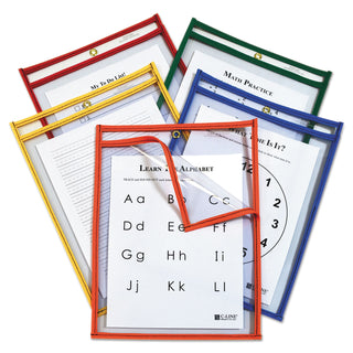 C-Line® Reusable Dry Erase Pockets, Easy Load, 9 x 12, Assorted Primary Colors, 25/Pack (CLI42620)