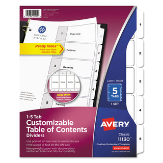 Avery® Customizable TOC Ready Index Black and White Dividers, 5-Tab, Letter (AVE11130)