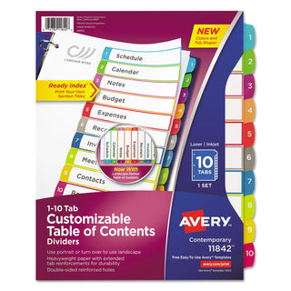 Avery® Customizable TOC Ready Index Multicolor Dividers, 1-10, Letter (AVE11842)