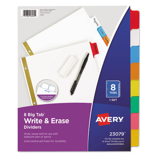 Avery® Write & Erase Big Tab Paper Dividers, 8-Tab, Multicolor, Letter (AVE23079)