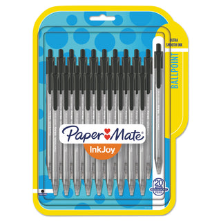 Papermate® InkJoy 100 RT Retractable Ballpoint Pen, Medium 1mm, Black Ink/Barrel, 20/Pack (PAP1951395)