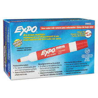 EXPO® Low-Odor Dry-Erase Marker, Broad Chisel Tip, Red, Dozen (SAN80002)