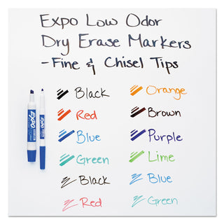 EXPO® Low-Odor Dry Erase Marker, Eraser & Cleaner Kit, Assorted Tips, Assorted Colors, 12/Set (SAN80054)