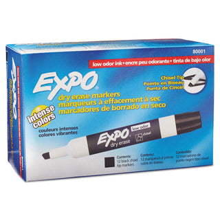 EXPO® Low-Odor Dry-Erase Marker, Broad Chisel Tip, Black, Dozen (SAN80001)