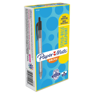 Papermate® InkJoy 100 RT Retractable Ballpoint Pen, Medium 1mm, Black Ink/Barrel, Dozen (PAP1951254)