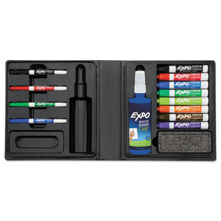 EXPO® Low-Odor Dry Erase Marker, Eraser & Cleaner Kit, Assorted Tips, Assorted Colors, 12/Set (SAN80054)
