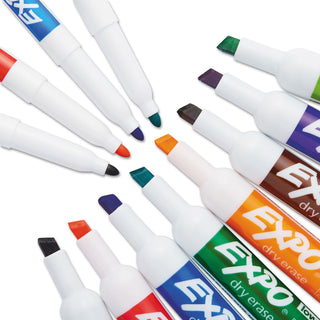 EXPO® Low-Odor Dry Erase Marker, Eraser & Cleaner Kit, Assorted Tips, Assorted Colors, 12/Set (SAN80054)