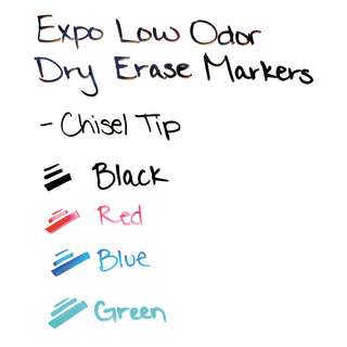 EXPO® Low-Odor Dry-Erase Marker, Broad Chisel Tip, Assorted Colors, 4/Set (SAN80074)