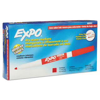 EXPO® Low-Odor Dry-Erase Marker, Fine Bullet Tip, Red, Dozen (SAN86002A)