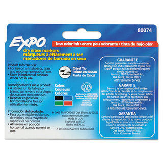 EXPO® Low-Odor Dry-Erase Marker, Broad Chisel Tip, Assorted Colors, 4/Set (SAN80074)