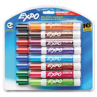 EXPO® Low-Odor Dry-Erase Marker, Broad Chisel Tip, Assorted Colors, 16/Set (SAN81045)