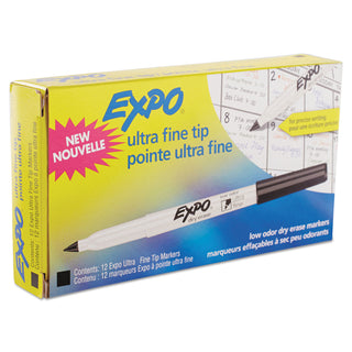 EXPO® Low-Odor Dry-Erase Marker, Extra-Fine Needle Tip, Black, Dozen (SAN1871131)