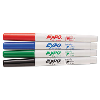 EXPO® Low-Odor Dry-Erase Marker, Extra-Fine Needle Tip, Assorted Colors, 4/Pack (SAN1871133)
