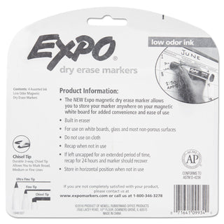 EXPO® Magnetic Dry Erase Marker, Broad Chisel Tip, Assorted Colors, 4/Pack (SAN1944728)