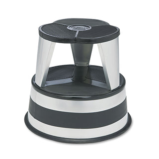 Cramer® Kik-Step Steel Step Stool, 2-Step, 350 lb Capacity, 16" dia. x 14.25h, Silvertone (CRA100101)