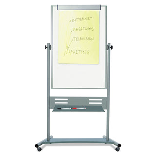 MasterVision™ Magnetic Reversible Mobile Easel, 35 2/5w x 47 1/5h, 80"h Easel, White/Silver (BVCQR5203)