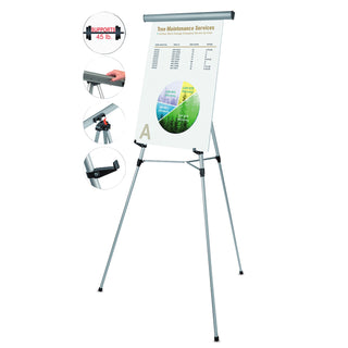 MasterVision™ Telescoping Tripod Display Easel, Adjusts 38" to 69" High, Metal, Silver (BVCFLX05102MV)