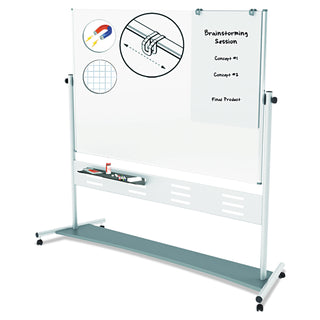 MasterVision™ Magnetic Reversible Mobile Easel, 70 4/5w x 47 1/5h, 80"h, White/Silver (BVCQR5507)